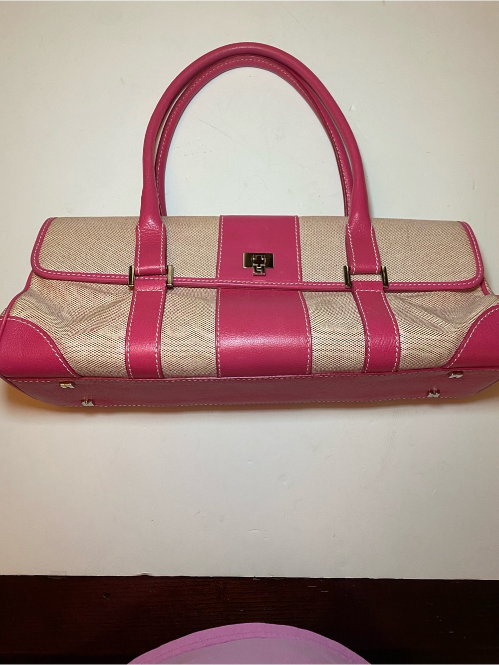Lambertson Truex Pink and Beige Structured Top-Handle handbag